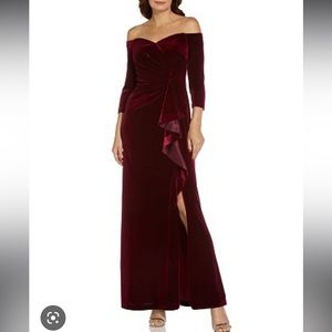Adrianna Papell Womens Velvet Long Evening Dress Burgundy SIZE 8 NEVER WORN